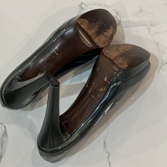 STUART Weitzman Shiny Gray peep toe platform evening prom high heels size 7.5 M - Picture 11 of 16